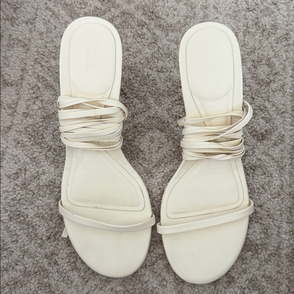 Zara Cream Off White Lace Up Strappy Heel Sandals